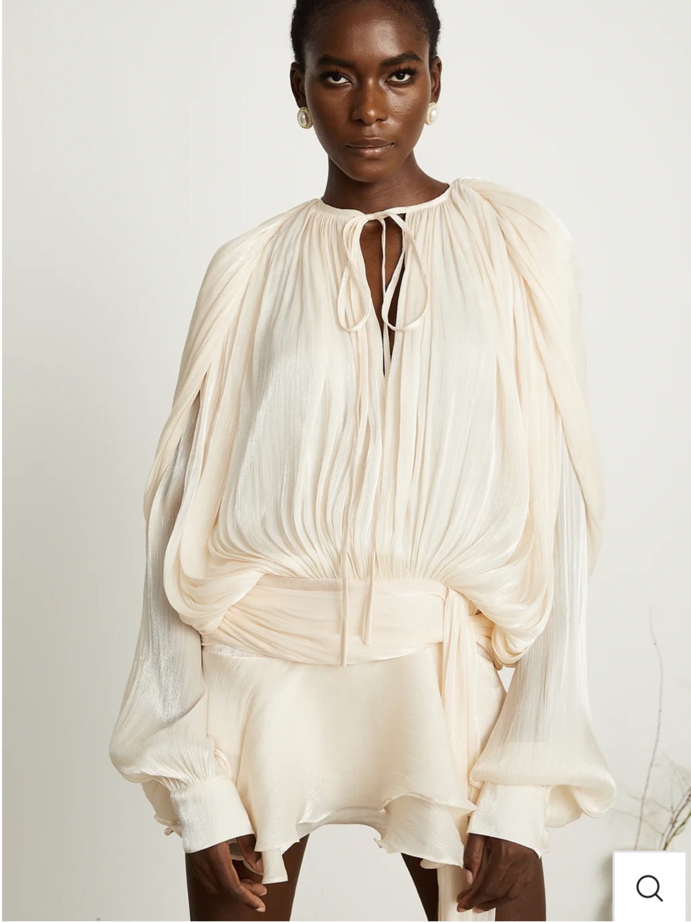 Women's Cream Pleated Tie-Neck Dress - Picture 3 of 14